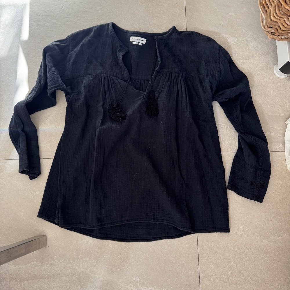 Isabel Marant Étoile navy cotton gauze blouse with tassels.